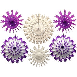 6-Piece Multi-Colored Tissue Paper Snowflake Party Decoration Kit (Purple and White, 15-22 inches)
