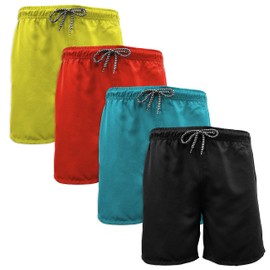 Andrew Scott Men's 5" Inseam Swim Trunks | Pack of 4 Quick Dry Swim Shorts w Pockets (4 Pack - Assorted Solid Color, Small)