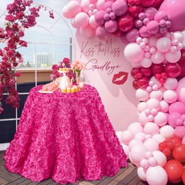 Rosette Tablecloth Hot Pink Table Cover: 50x80 Inches 3D Floral Satin Fabric Table Cloth Grandiose Wedding Party Baby Shower Decorations