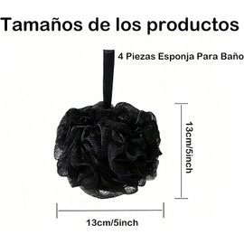 Esponjas para Baño Suave, 4 Piezas Estropajo para Cuerpo, Lufa de Baño Corporal Adecuado para Hombres y Mujeres Bañarse y Ducha - Limpieza Profunda Esponjas Exfoliante, Bath Sponge(Negro)