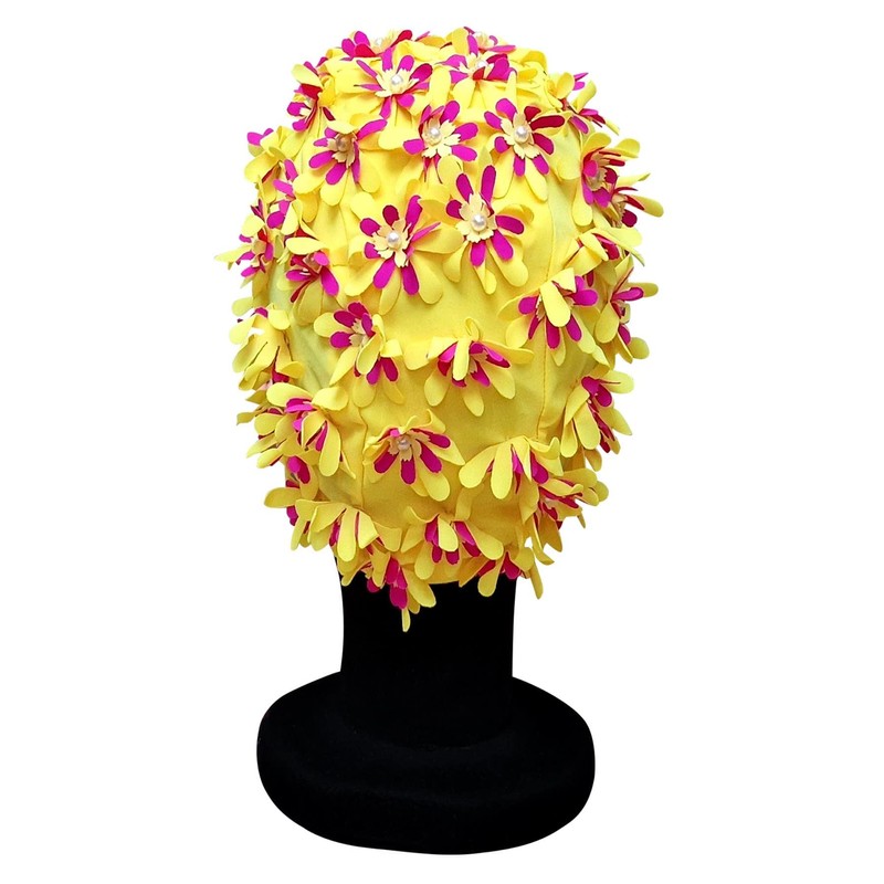 CHEX Ladies Rose Elasticated Swimming Hat Decorated Multicolour Floral Detailing