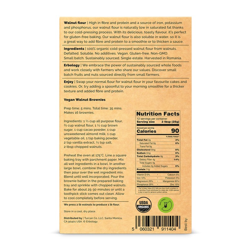 100% Organic Walnut Flour 300g - Cold-Pressed Raw Walnuts -