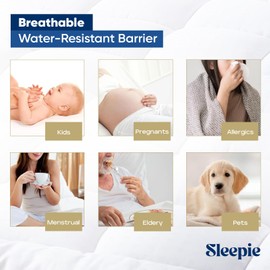 Sleepie%100 Waterproof Mattress Protector - Machine Washable Cotton Mattress Cover for Bed, Fitted Cooling Mattress Pad, Smooth Soft Noiseless Bed Sheets (Queen)