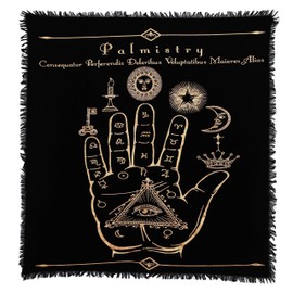 Indian Consigners Palmistry Altar Cloth Celestical Tarot Deck Alter Square Wall Hanging Tablecloth Sacred Place Home Décor Moon Faces Astrology Zodiac Golden Palm