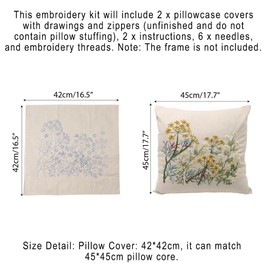 2 Set of Embroidery Pillow Kit Including Pillowcase Cover Cushion Case with Large Drawings and Zipper, Threads, Needles & Instruction Kits for Lace Crewel Craft (Lavender Design, No Pillow Core)