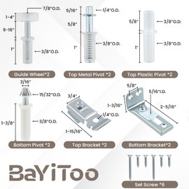 BaYiToo 2 Pack Bifold Door Hardware Repair Kit, Barn Pocket Repair Kits Include Top & Bottom Bracket, Guide Wheel and Pivot, Fits for 7/8" to 1" Sliding Door Track