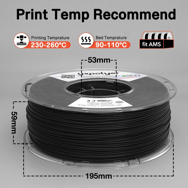 yxpolyer ABS Filament Flame Retardant UL94 V0 Fireproof FR-ABS 1kg