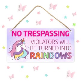 Unicorn Girl Cave Sign, 12″x6″ PVC Plastic Wall Decoration Hanging Sign, Pink Stuff for Girls Room Decorations Set/High Precision Printing/Water Proof, with 3D Butterfly and Luminous Stars