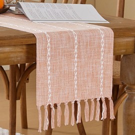 Wracra Rustic Fall Table Runner Farmhouse Style Table Runners 90 inches Long Autumn Table Runner with Hand-Tassels for Thanksgiving, Party Decor and Dining Room Decorations (Orange, 13"×90")