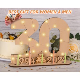 Giftota 2024 Originelle 30 Geburtstag Geschenk Frauen & Männer - Geldgeschenke Geburtstag 30 mit LED-Lichterketten - Dekorationen aus Holz - 30 Holz-Schild Gästebuch - Personalisierbares Geschenk