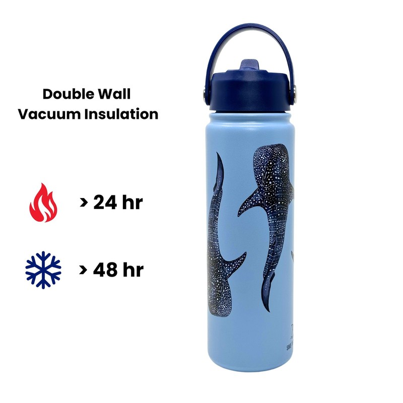 DiscoverSharks Stainless Reusable Waterbottle. Double wall vacuum insulation for 48h
