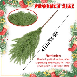 VICAMB 8PCS 18.5 inches Christmas Norfolk Pine Branches, Artificial Norfolk Pine Branches Faux Greenery Pine Stem, Norfolk Pine Picks for Garland Wreath Xmas and Home Garden Decor