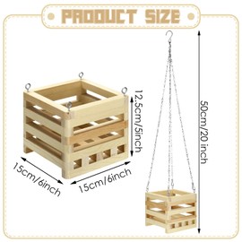 Bucherry Wooden Hanger Orchid Basket 6 Inches with Hangers Rustic Wood Hanging Orchid Planter Square Basket for Indoor or Outdoor Flower Planter with 20 Inches Hanger Chain(1 Set,6 Inch)