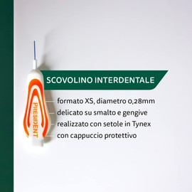 President 4 SCOVOLINI INTERDENTALI formato XS Ø 0,28mm. Rimuovono la placca in qualunque spazio interdentale. Ideali per portatori di apparecchi e protesi