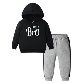 Big Bro Little Bro Fall Casual Tracksuit Toddler Baby Boys Hooded Sweatshirt Top Pants Set Big Bro Little Bro Clothes(Lil Black,12-18M)