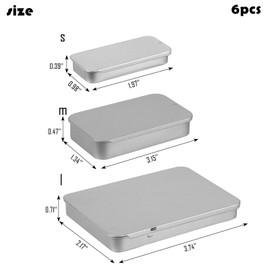 RAMFIYN 6 pack 4 Inch Metal Tins with Slide Top Portable Mini Storage Containers for Traveling Empty Small Silver Boxes for Mint Pin Crafts Pills