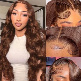 30 Inch Chocolate Brown Lace Front Wig Human Hair Body Wave 13x4#4 Brown Hd Lace Frontal Wig Wear and Go Glueless Brown Wigs Human Hair Pre Plucked with Baby Hair Coloreds Wigs Human Hair For Women