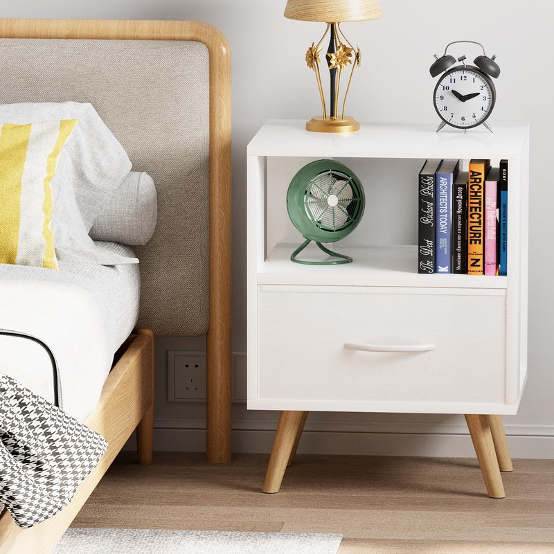 Aenuert Night Stand, White Kids Nightstand with Drawer, Nursery Side