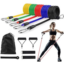 Home Fitness Accessory Resistance Tube Resistant Bands Set (11 PCS) With Carrying Bag Muscle Building Strength Training Yoga Pull Rope Home Gym Equipment
