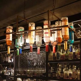 Vintage Industrial Wine Bottle Chandelier - Island Bar Restaurant Droplight Antique Hanging Square Pendant Lamp E27 Wine Bottle Holder for Bar Cafe Loft Restaurant Kitchen