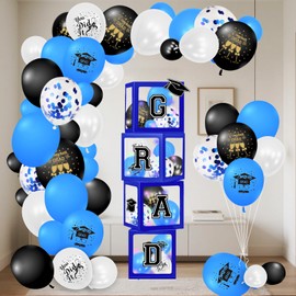 Heyigrow Graduation Decorations 2025 107 Pcs Balloons Light Boxes Set Bachelor Party Supplies Photo Background for Collage High School Celebration (Blue Set)