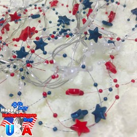 Christmas Red White Blue Star Garland with Lights, 14Ft 40 LED Patriotic Fairy Lights Battery Operated with Timer, 4th of July Christmas Garland Lights for Memorial Day Independence Day Xmas Decor
