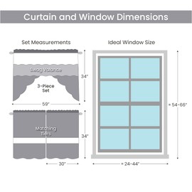 American Linen 3 Piece Embroidered Window Curtain Set, Valance and Tiers with Embroidery (Gray)