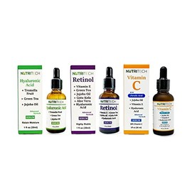 Kit de sueros faciales anti envejecimiento, 1 suero de Vitamina C, 1 suero de Acido Hialurnico y 1 suero de Retinol (Acido Ferulico)                  