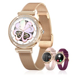 Smart Watches for Women,1.27" Slim Diamond Dial Women Watch for Android iPhones with 3 Straps Make/Answer Call IP68 Waterproof Pedometer Fitness Watch 100+ Sport Modes Count Step Smartwatch Rose Gold