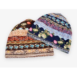 Qunson 2 Pack Women's Printed Baggy Slouchy Beanie Chemo Hat Cap