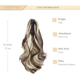Gairyan 25 cm Ponytail Hairpiece Braid Extensions Long Curly Claw Clip-In Ponytail Extensions Synthetic Hair Extensions Wavy Hairpiece Hair Extension (Chestnut Brown & Bleached Blonde)
