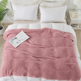 Waffle Throw Blanket, Soft Plush, 50x60 in, Dusty Rose