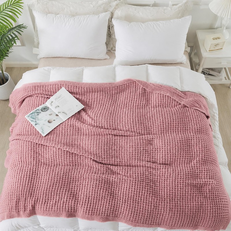 Waffle Throw Blanket, Soft Plush, 50x60 in, Dusty Rose