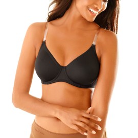 LASCANA Women's Multi Strap T-Shirt Bra - Seamless Preformed Cups, Underwire Support, 3 Exchangeable Strap Options, Black, 38 C