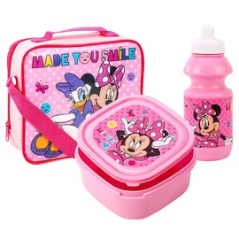 TDL Minnie Mouse Girls Pink Lunch Set Insulated School Lunch Bag Sandwich Box & Drinks Bottle Set for Kids, 810060