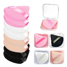 8 Pieces Triangle Powder Puff with 4 Travel Cases, Triangle Makeup Puff, Reusable Velour Cosmetic Foundation Blender Sponge for Loose Powder Body Powder, Beauty Makeup Tools (4 colors)