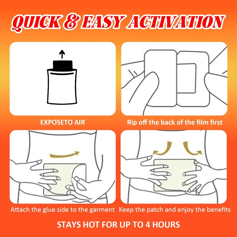 Hand Warmers，Long-Lasting Heat Therapy Patches，Ultra-Thin Discreet Design,Deep Penetrating Warmth,Odorless &