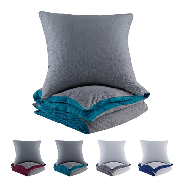 BaSaTex Microfibre Seersucker Bed Linen and Pillowcase Plain Reversible Duvet