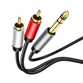 6.35 mm to 2RCA Cable 1/4" inch TRS to RCA Y Splitter Cable，Gold Plated 6.35mm Stereo Male to Dual RCA Male Y Adapter for AV Receiver, Amplifier, Speaker (10FT)