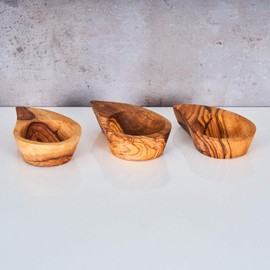 Set of 3 Dipping Bowls 12 x 6 cm Olive Wood Drop Mini Bowl Antipasti Bowl Kitchen Unique Wooden Bowl Decorative Bowl Natural Table Decoration Snack Bowl