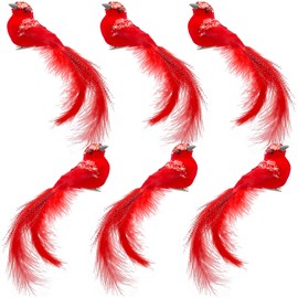 BleSky 6 PCS Red Cardinal Birds with Clip Christmas Tree Decoration Artificial Red Birds with Feathers for Xmas Wedding Winter Theme Decor Wreath Ornaments DIY Crafts
