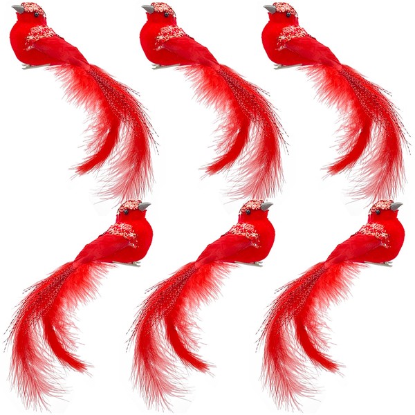 BleSky 6 PCS Red Cardinal Birds with Clip Christmas Tree