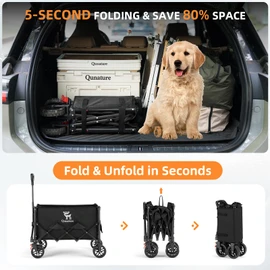 Qunature Collapsible Wagon Carts Foldable with Wheels 220LBS Capacity, 120L Folding Wagons Carts, Heavy Duty Utility Wagon Grocery Cart on Wheels for Garden Party Beach Shopping Picnic Garage