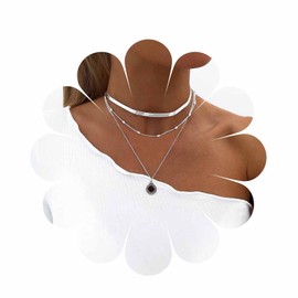 Aneneiceera Boho Layered Black Gem Pendant Choker Retro Gold Blade Chain Necklace Multi Layered Vintage Snake Bone Chain Necklace Chain Wedding Jewellery Gift for Women and Girls