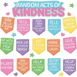 QOUBAI Random Acts of Kindness Bulletin Board Set Colorful Motivational Classroom Bulletin Decorations Rainbow Flip Kind Challenge Cutouts for Back to School Office Home Chalkboard Decor Wall Door