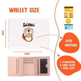 BJDAMAI Sea Otter Wallet For Teens Kids Girls Age 6,7,8,9,10,11,12, Small Slim Thin Mini Compact Women Wallet, Animal Lovers Gifts Stuff, Cash Card Coin Pocket Window For Female!