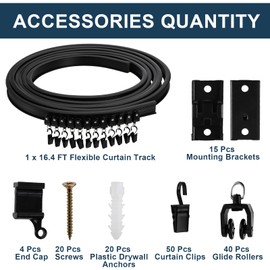 Lawei Flexible Ceiling Curtain Track, 5 Meters/16.4 Ft Curved Curtain Track Ceiling Mount, Curtain Rail with Mute Rollers, For Window Room Divider, Wall Divider Curtain, RV Curtain Track, Black