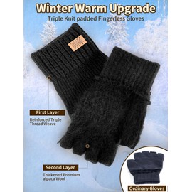 JYUYNY Fingerless Gloves, Fingerless Gloves, Cashmere Gloves, Winter Warm Knitted Gloves, Running, Cycling, Driving for Men and Women, Light black