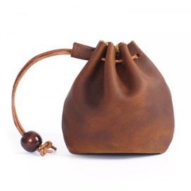 Leather Pouch, Vintage Coin Bag, Leather Retro Coin Purse, Leather Purse, Coin Purse, Key Case with Drawstring for Men, Women (Brown), brown, Leather pouch