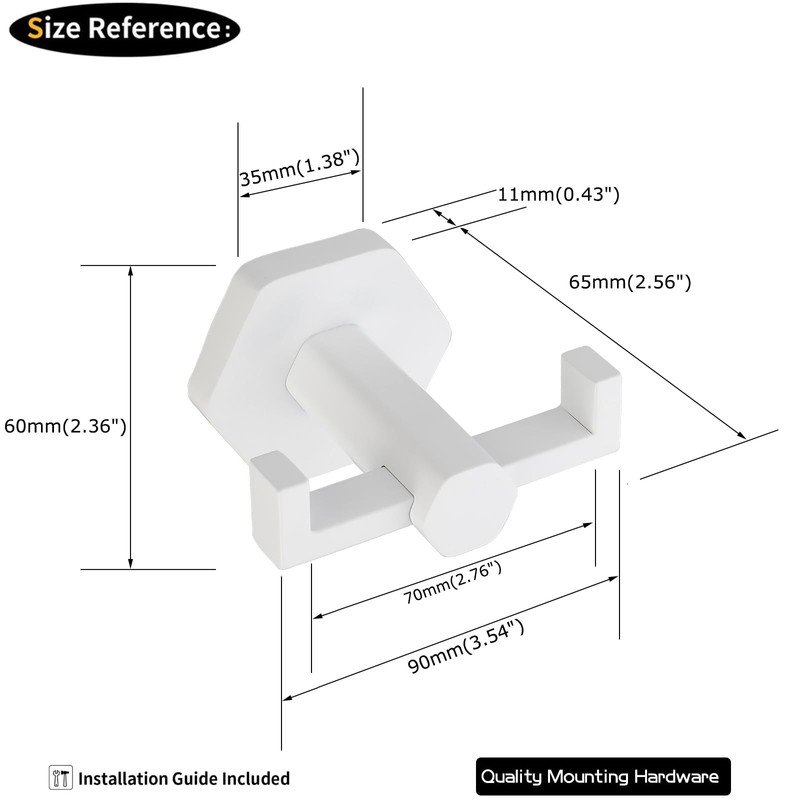 GERZWY White Bathroom Hooks, Double Towel Robe/Coat Clothes Hook Stainless